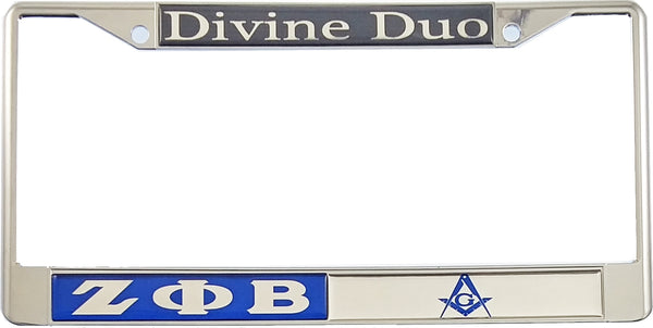 Zeta Phi Beta + Mason Split Divine Duo License Plate Frame [Blue/Silver]