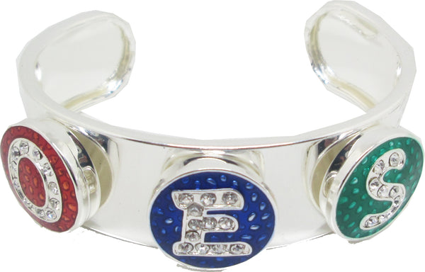 Eastern Star Triple Letter Button Ladies Bracelet [Silver]