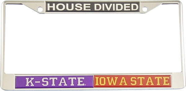 Kansas State + Iowa State House Divided Split License Plate Frame [Silver]