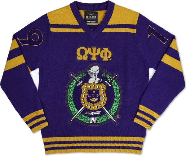 Big Boy Omega Psi Phi Divine 9 S4 Mens V-Neck Heavy Sweater [Purple]