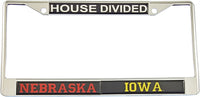 Nebraska + Iowa House Divided Split License Plate Frame [Silver]