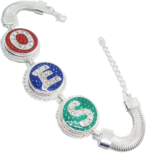 Eastern Star Triple Letter Button Bracelet [Silver]