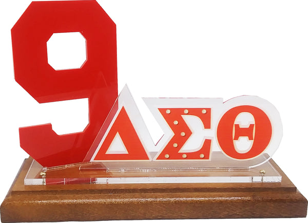 Delta Sigma Theta Acrylic Desktop Line #9 With Wooden Base [Brown]
