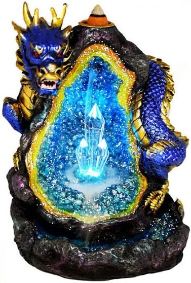 Blue Dragon With Crystals Backflow Cone Burner [Multi-Colored]