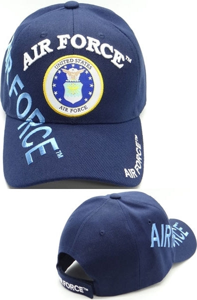 Air Force Emblem Shadow Text Mens Cap [Baseball Cap - Navy Blue]