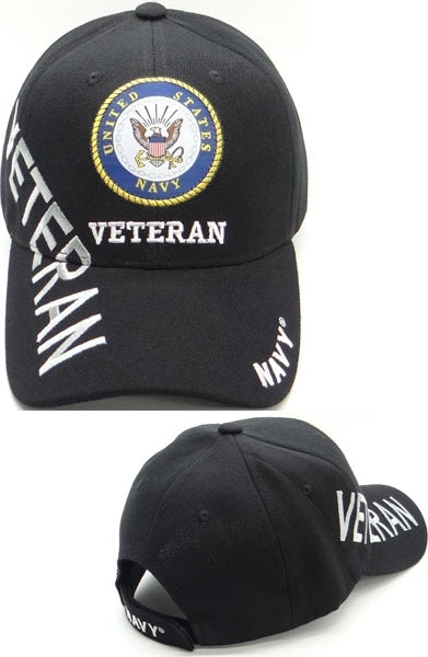 Navy Emblem Veteran Shadow Text Mens Cap [Baseball Cap - Black]
