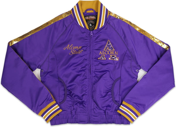Big Boy Alcorn State Braves S2 Ladies Sequins Satin Jacket [Purple]