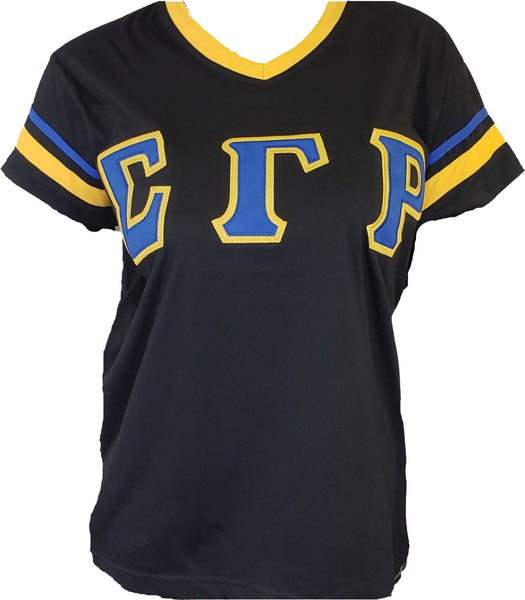Buffalo Dallas Sigma Gamma Rho Striped V-Neck T-Shirt [Short Sleeve - Black]