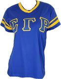 Buffalo Dallas Sigma Gamma Rho Striped V-Neck T-Shirt [Short Sleeve - Blue]