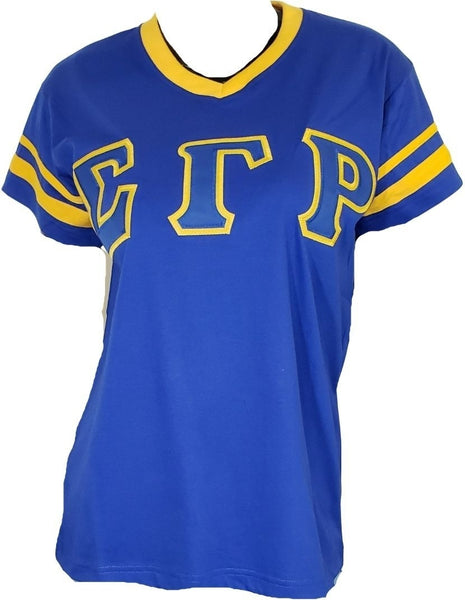 Buffalo Dallas Sigma Gamma Rho Striped V-Neck T-Shirt [Short Sleeve - Blue]