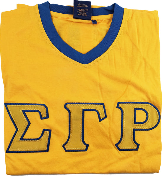 Buffalo Dallas Sigma Gamma Rho Striped V-Neck T-Shirt [Short Sleeve - Gold]
