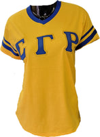 Buffalo Dallas Sigma Gamma Rho Striped V-Neck T-Shirt [Short Sleeve - Gold]