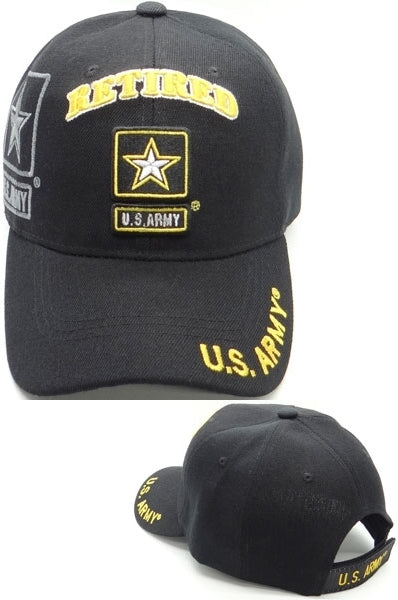 U.S. Army Star Retired Shadow Mens Cap [Black - Adjustable Size - Baseball Cap]