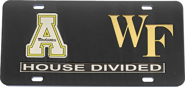Appalachian State + Wake Forest House Divided Split License Plate Tag