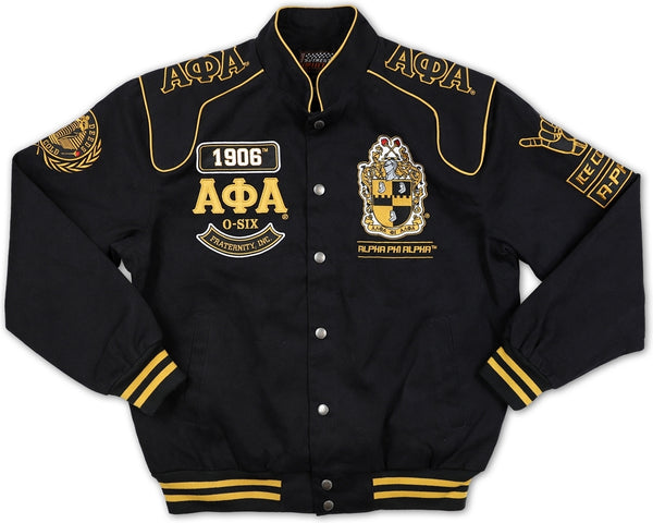 Big Boy Alpha Phi Alpha Divine 9 S10 Mens Twill Racing Jacket [Black]