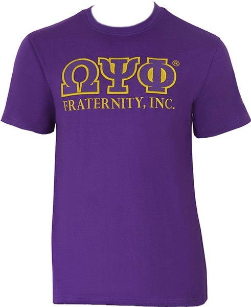 Omega Psi Phi Luxury Embroidered Mens Tee [Purple]