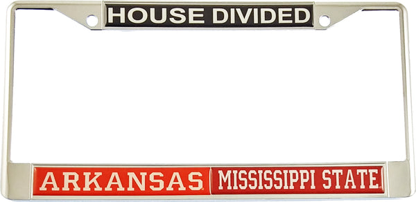 Arkansas + Mississippi State House Divided Split License Plate Frame [Silver]