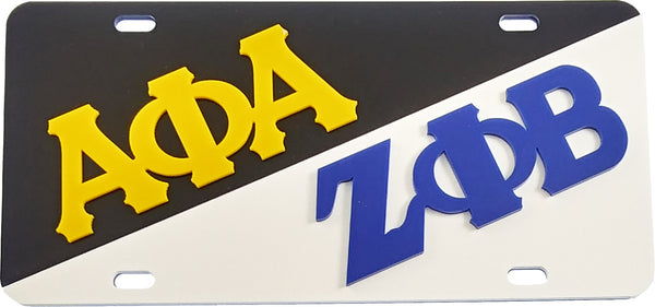 Alpha Phi Alpha + Zeta Phi Beta Two Group Split License Plate [Black/White]