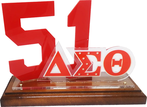 Delta Sigma Theta Acrylic Desktop Line #51 With Wooden Base [Brown]