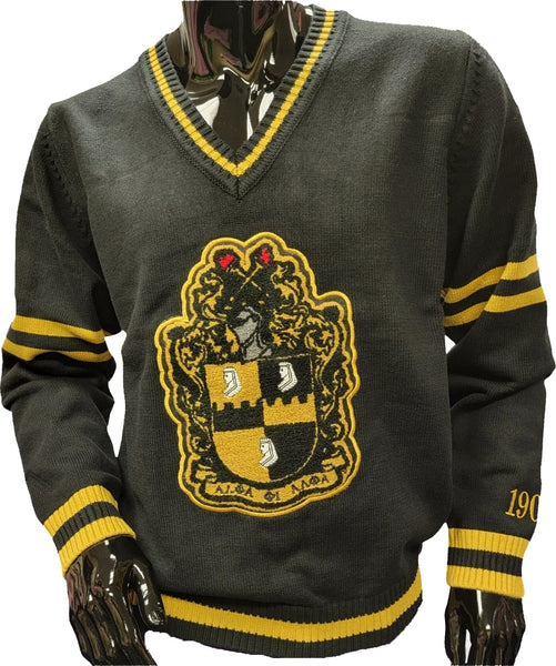 Buffalo Dallas Alpha Phi Alpha Chenille V-Neck Varsity Sweater [Black]