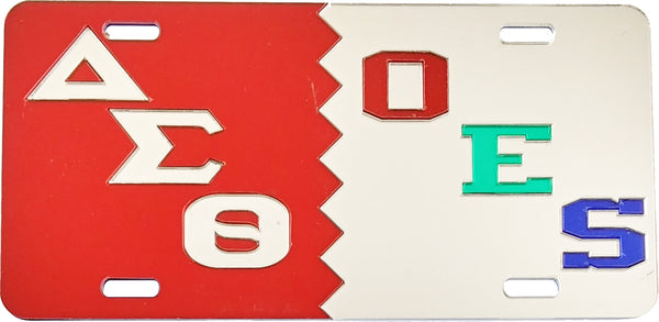 Delta Sigma Theta + Eastern Star Split Mirror License Plate [Red/Silver/Silver]