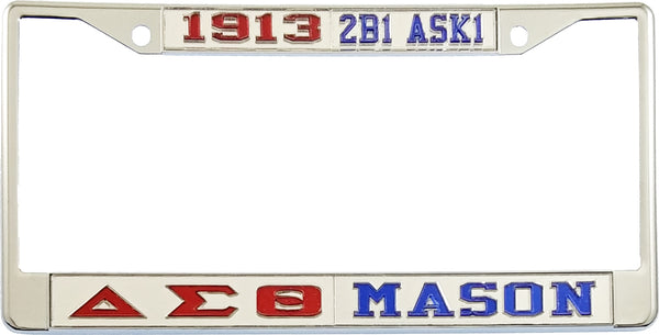 Delta Sigma Theta + Mason - 2B1 ASK1 Split License Plate Frame [Silver Standard Frame - Silver/Red/Silver/Blue]