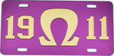 Omega Psi Phi 1911 Big Q Mirror License Plate [Purple/Gold]