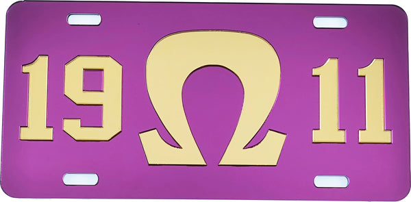 Omega Psi Phi 1911 Big Q Mirror License Plate [Purple/Gold]