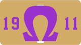 Omega Psi Phi 1911 Big Q Mirror License Plate [Gold/Purple]