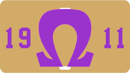 Omega Psi Phi 1911 Big Q Mirror License Plate [Gold/Purple]