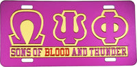 Omega Psi Phi Sons of Blood and Thunder Mirror License Plate [Purple/Gold]