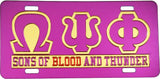 Omega Psi Phi Sons of Blood and Thunder Mirror License Plate [Purple/Gold]