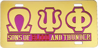 Omega Psi Phi Sons of Blood and Thunder Mirror License Plate [Gold/Purple]