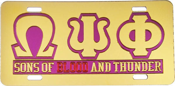 Omega Psi Phi Sons of Blood and Thunder Mirror License Plate [Gold/Purple]