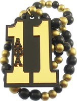 Alpha Phi Alpha Line #11 Mirror Wood Color Bead Tiki Necklace [Black/Gold - 18"]