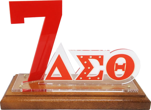Delta Sigma Theta Acrylic Desktop Line #7 With Wooden Base [Brown]