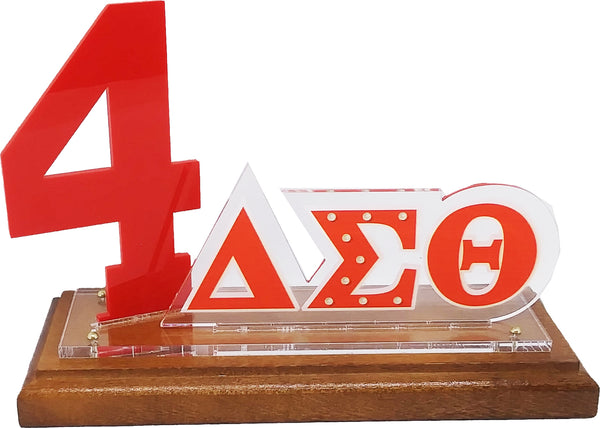 Delta Sigma Theta Acrylic Desktop Line #4 With Wooden Base [Brown]
