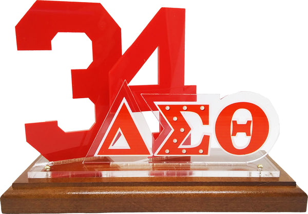 Delta Sigma Theta Acrylic Desktop Line #34 With Wooden Base [Brown]