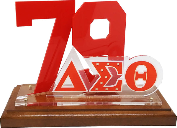Delta Sigma Theta Acrylic Desktop Line #79 With Wooden Base [Brown]