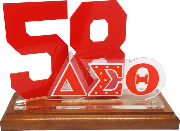 Delta Sigma Theta Acrylic Desktop Line #58 With Wooden Base [Brown]