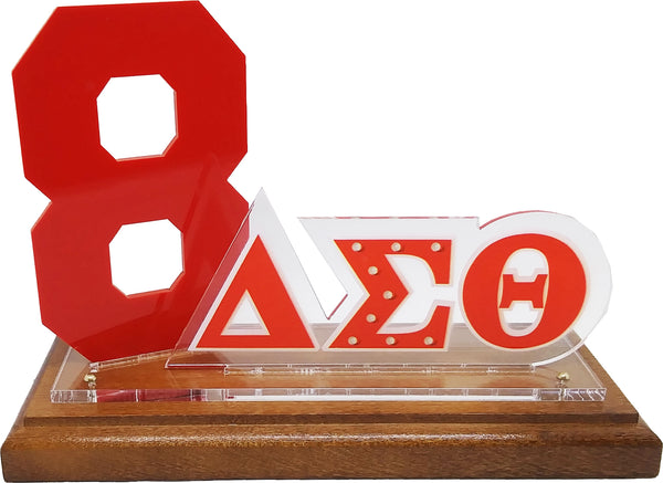 Delta Sigma Theta Acrylic Desktop Line #8 With Wooden Base [Brown]