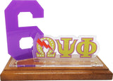 Omega Psi Phi Acrylic Desktop Line #6 With Wooden Base [Brown]