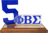 Phi Beta Sigma Acrylic Desktop Line #5 With Wooden Base [Brown]