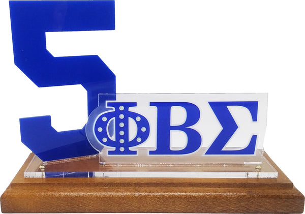 Phi Beta Sigma Acrylic Desktop Line #5 With Wooden Base [Brown]