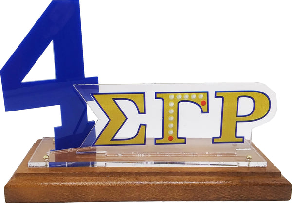 Sigma Gamma Rho Acrylic Desktop Line #4 With Wooden Base [Brown]