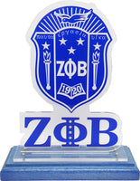 Zeta Phi Beta Acrylic Desktop Crest With Wooden Base [Blue]
