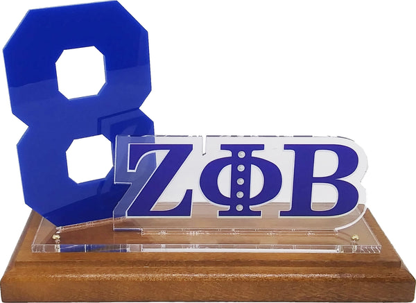 Zeta Phi Beta Acrylic Desktop Line #8 With Wooden Base [Brown]
