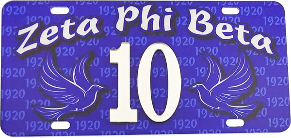 Zeta Phi Beta Printed Line #10 License Plate [Blue]
