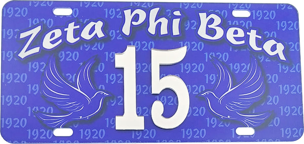 Zeta Phi Beta Printed Line #15 License Plate [Blue]