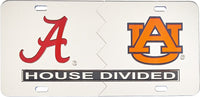 Alabama + Auburn House Divided Split License Plate Tag [Silver/Silver]